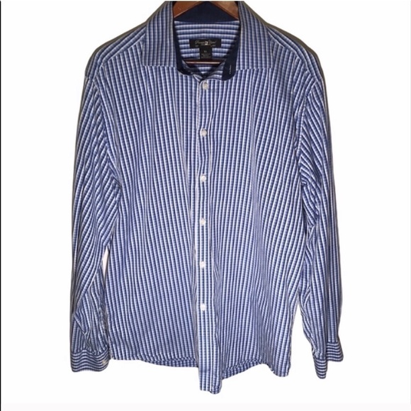 Men’s Pronto Uomo Blue Striped Button Down Shirt - Picture 1 of 6